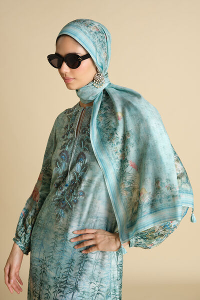 Nabha Printed Silk Stole - Powder Blue
